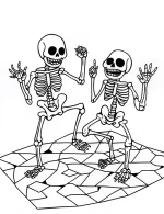 Skeletons Having a Goofy Dance-Off Halloween Coloring Page by Mindset Flow