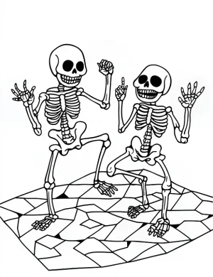 Skeletons Having a Goofy Dance-Off Halloween Coloring Page by Mindset Flow