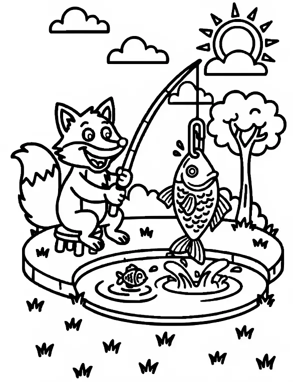 Skillful Fox Fishing Fun Animal Coloring Page By Mindset Flow Skillful Fox Fishing Fun Animal Coloring Page By Mindset Flow