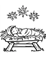 Sleeping Baby in Manger with Snowflakes Christmas Coloring Page by Mindset Flow