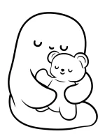 Sleepy Ghost Holding Teddy Bear Halloween Coloring Page by Mindset Flow