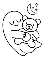 Sleepy Ghost Hugging Teddy Bear Halloween Coloring Page