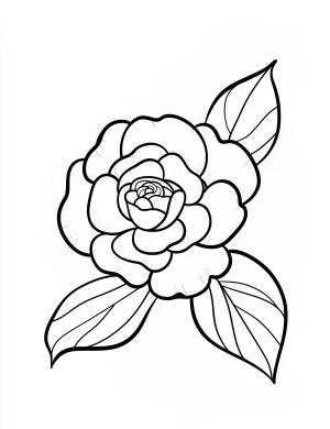 Small Rose Flower with Three Petals and Leaves Coloring Page