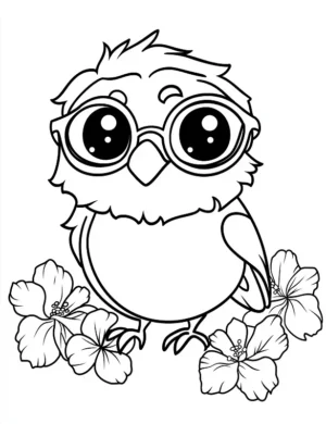 Smart Owl With Glasses And Hibiscus Flower Coloring Page By Mindset Flow