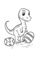 Smiling Baby Dinosaur with Patterned Eggs Coloring Page