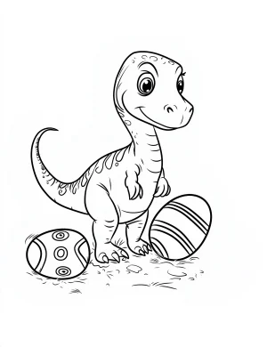 Smiling Baby Dinosaur with Patterned Eggs Coloring Page