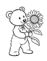 Smiling Bear Offering Sunflower Flower Coloring Page by Mindset Flow