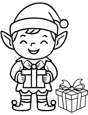 Smiling Christmas Elf With Gift Coloring Page By Mindset Flow