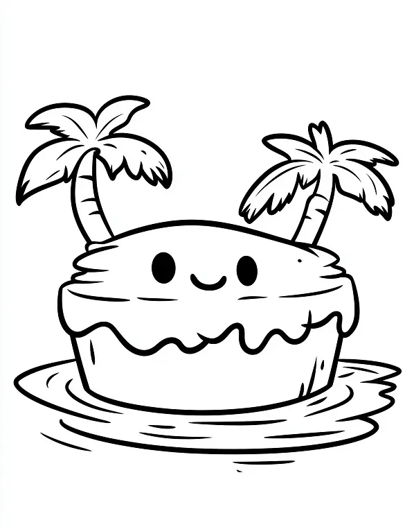 Smiling Cupcake With Palm Trees Adult Coloring Page By Mindset Flow