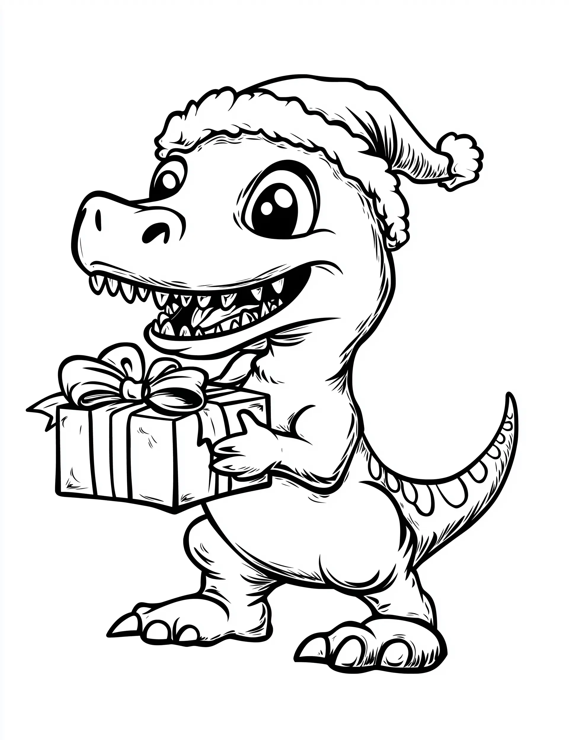 Smiling Dinosaur Holding Gift Box Theme Park Coloring Page