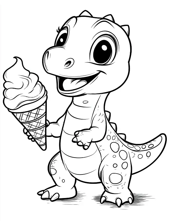 Smiling Dinosaur Holding Ice Cream Cone Printable Coloring Page By Mindset Flow
