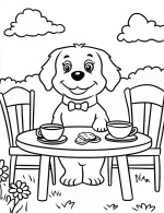Smiling Dog with Bowtie at Tea Party Coloring Page by Mindset Flow
