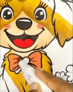 Smiling Dog with Hat and Flowers Summer Coloring Page-HowToVideo Smiling Dog with Hat and Flowers Summer Coloring Page-HowToVideo