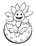 Smiling Flower Growing from Polka Dot Eggshell Coloring Page