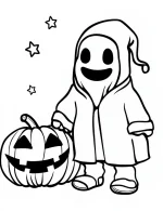 Smiling Ghost with Pumpkin Halloween Coloring Page by Mindset Flow