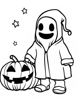 Smiling Ghost with Pumpkin Halloween Coloring Page by Mindset Flow