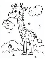 Smiling Giraffe with Cloud Coloring Page by Mindset Flow