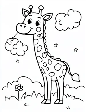 Smiling Giraffe with Cloud Coloring Page by Mindset Flow