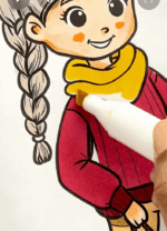 Smiling Girl Picking Pumpkins In Fall Adult Coloring Page-HowToVideo