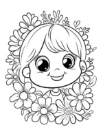Smiling Girl Surrounded By Flowers Flower Coloring Page By Mindset Flow