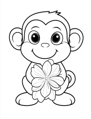 Smiling Monkey Holding A Blossom Flower Coloring Page By Mindset Flow