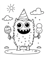 Smiling Monster Wearing A Party Hat Halloween Coloring Page By Mindset Flow