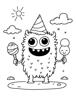 Smiling Monster Wearing A Party Hat Halloween Coloring Page By Mindset Flow