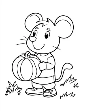 Smiling Mouse Carrying a Pumpkin Halloween Coloring Page by Mindset Flow