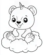 Smiling Panda Unicorn Floating on Cloud Coloring Page