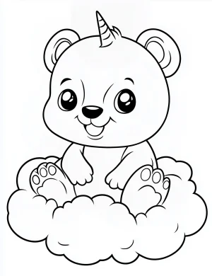 Smiling Panda Unicorn Floating on Cloud Coloring Page