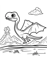 Smiling Pterodactyl Flying Over Volcano Coloring Page