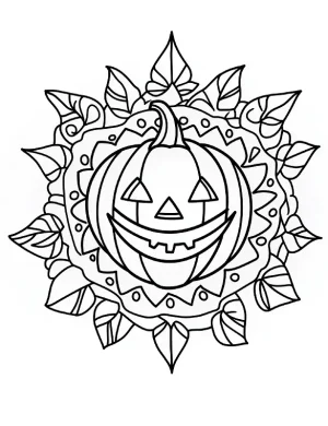 Smiling Pumpkin Mandala Halloween Coloring Page by Mindset Flow