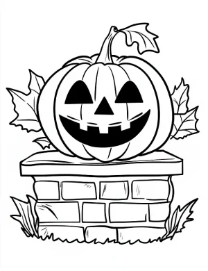 Smiling Pumpkin on Stone Pedestal Halloween Coloring Page by Mindset Flow