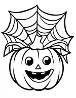 Smiling Pumpkin with Spider Web Coloring Halloween Page by Mindset Flow