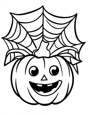 Smiling Pumpkin with Spider Web Coloring Halloween Page by Mindset Flow