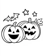 Smiling Pumpkins with Bat Halloween Coloring Page By Mindset Flow