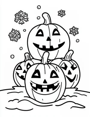 Smiling Pumpkins with Snowflakes Halloween Coloring Page by Mindset Flow