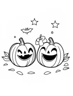 Smiling Pumpkins with Stars and Bats Halloween Coloring Page By Mindset Flow