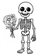 Smiling Skeleton Holding Flowers Halloween Coloring Page by Mindset Flow