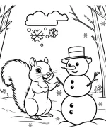 Smiling Squirrel and Snowman Coloring Page By Mindset Flow