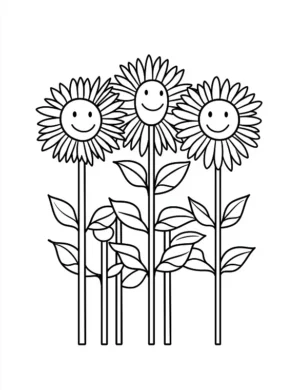 Smiling Sunflowers With Happy Faces Adult Flower Coloring Page By Mindset Flow