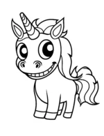 Smiling Unicorn with Horn Coloring Page