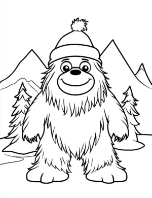 Smiling Yeti in Winter Wonderland Christmas Coloring Page By Mindset Flow