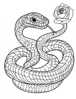 Snake Coiled with Rose Coloring Page