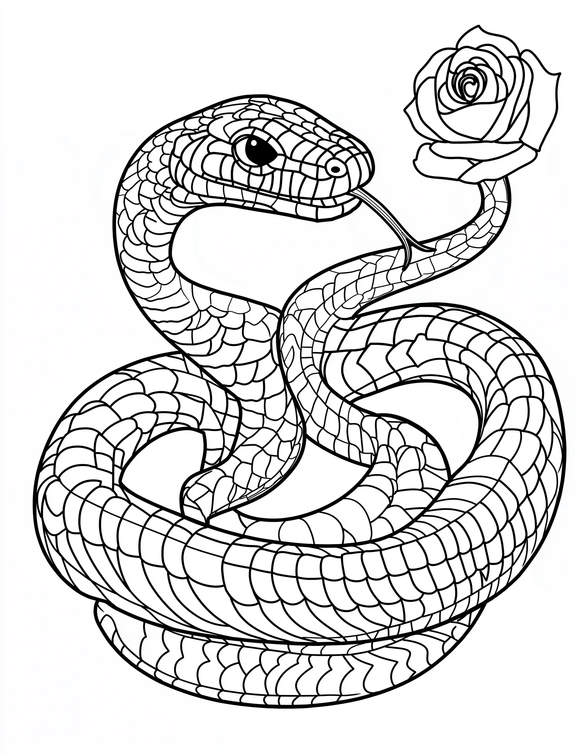 Snake Coiled with Rose Coloring Page