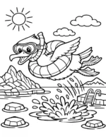 Snorkeling Seagull Diving Into Ocean Coloring Page By Mindset Flow