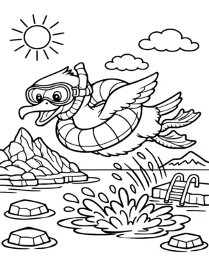 Snorkeling Seagull Diving Into Ocean Coloring Page By Mindset Flow