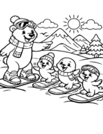 Snowboarding Bear & Friends Coloring Page By Mindset Flow