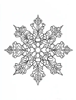 Snowflake Inspired Seasonal Mandala With Nature Elements Coloring Page by Mindset Flow