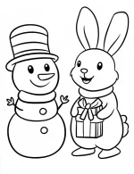 Snowman And Rabbit Winter Christmas Coloring Page By Mindset Flow